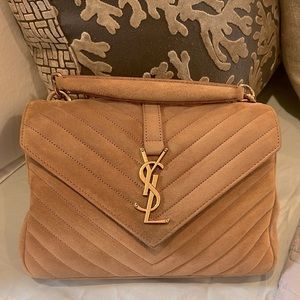❤️❤️❤️Authentic YSL Suede College handbag in Dark Beige ❤️❤️❤️
